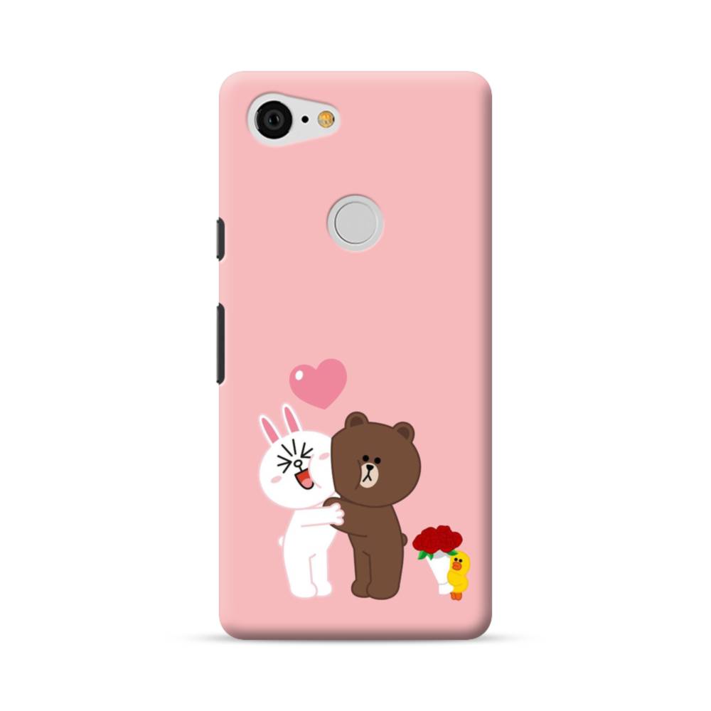 ハニー 可愛いライン キャラクター ラブラブ ブラウン コニーちゃん Google Pixel 3 Xl ハードケース プリケース