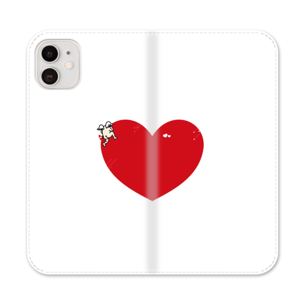 バレンタインデー ハートのアート キューピーは愛を覗いてる Iphone 12 手帳型ケース プリケース