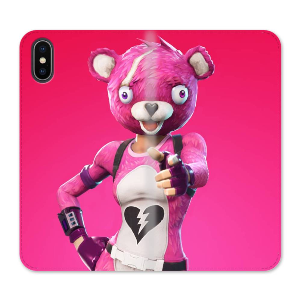 Hi フォートナイト 可愛いピンクのクマ Iphone Xs 手帳型ケース プリケース